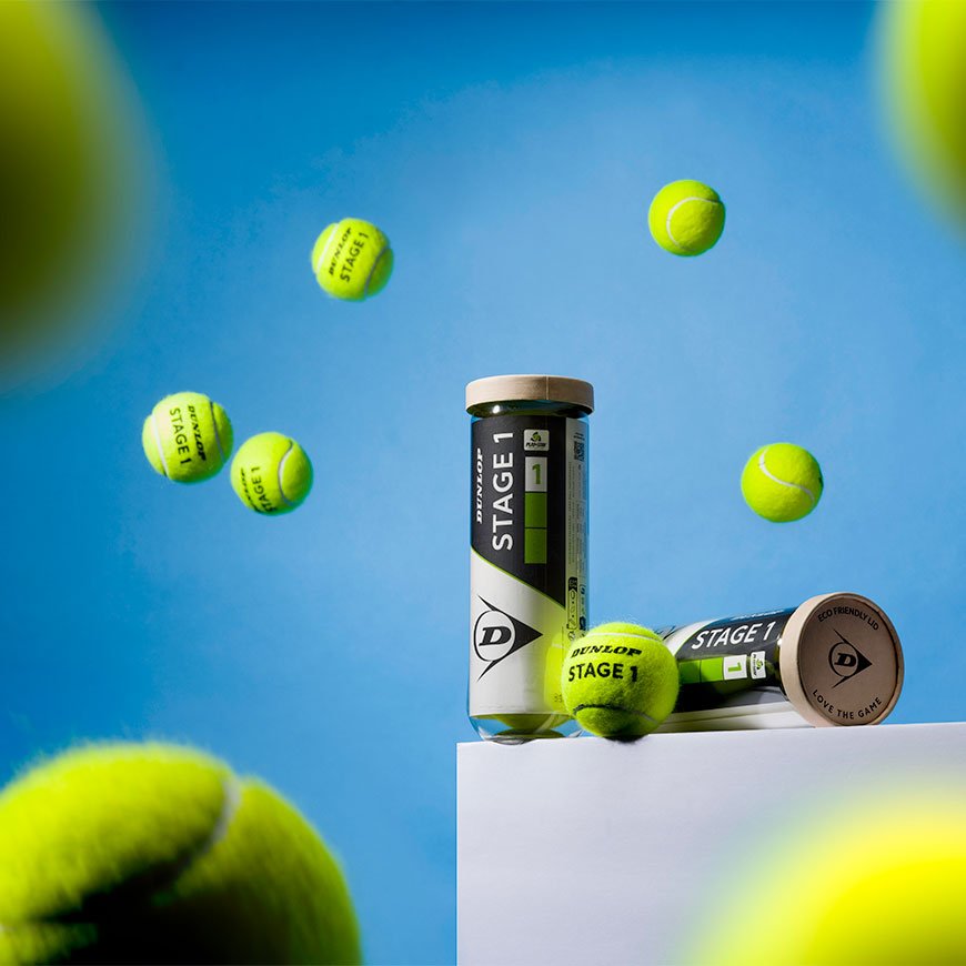 DUNLOP Stage 1 Green (4 In 1 Tube) Tennis Balls – ITF Approved Beginner Ball - Gem Sports