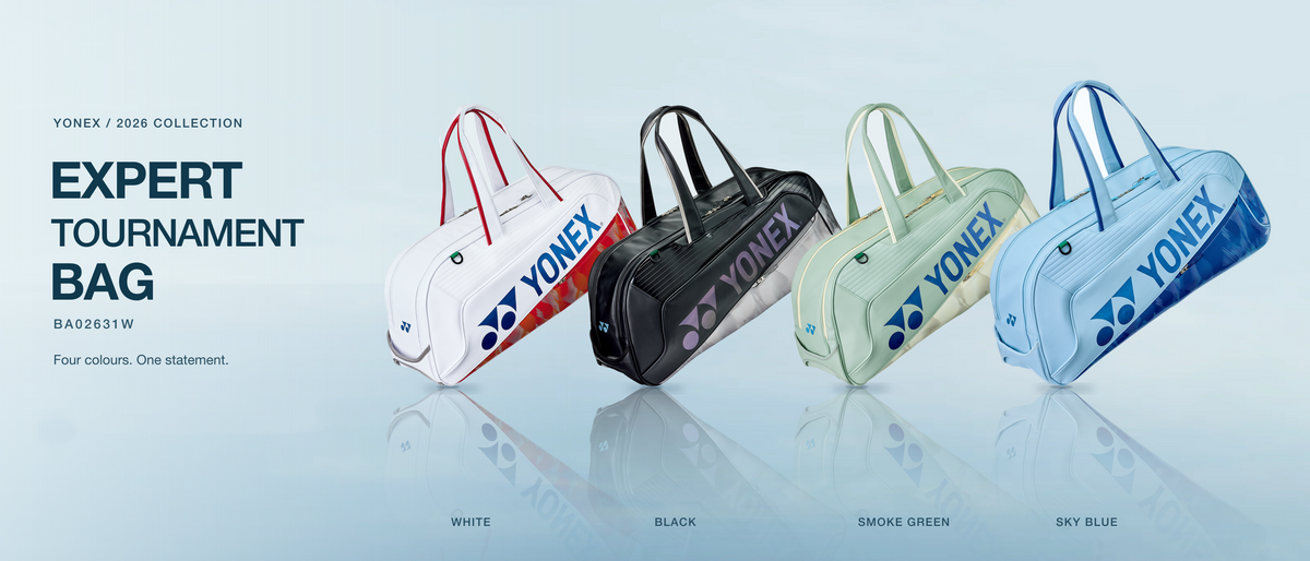 YONEX EXPERT TOURNAMENT BAG BA02631W in White, Black, Smoke Green, Sky Blue.
