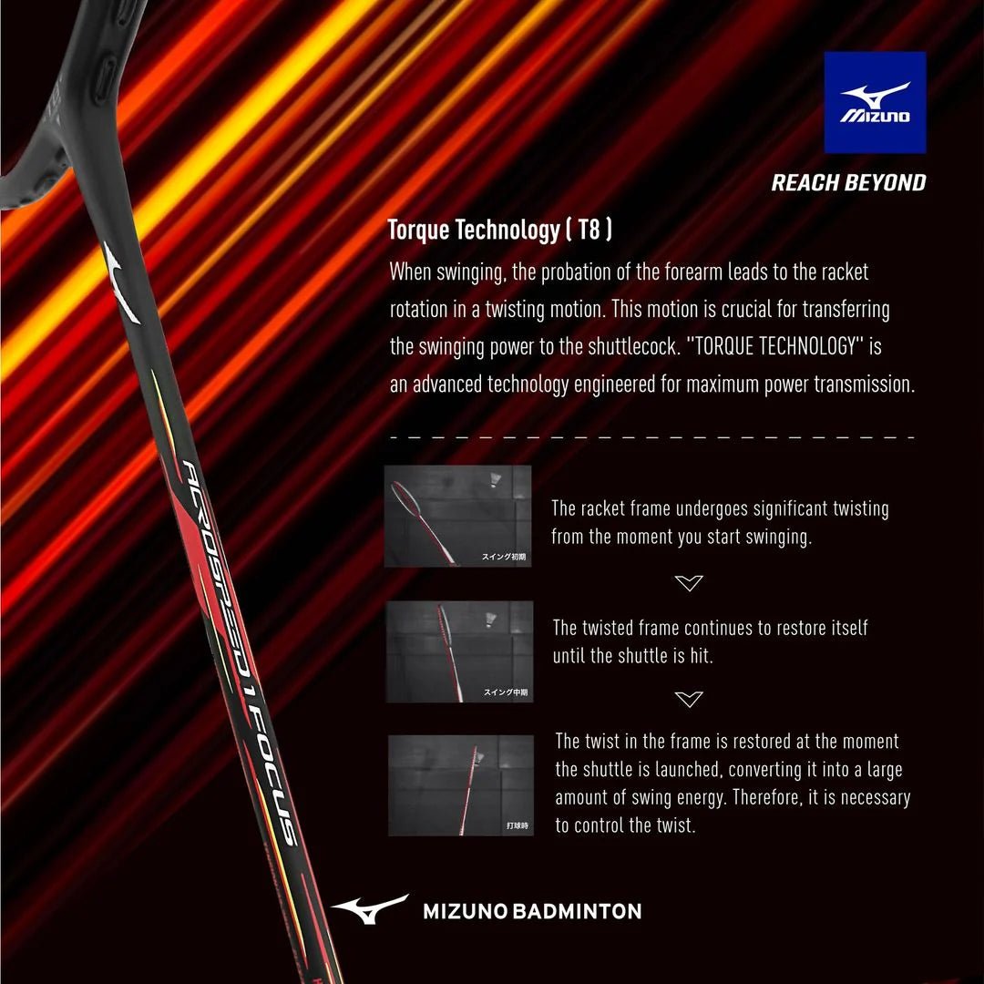 MIZUNO ACROSPEED 1 FOCUS (Black/Red) 4U/G6 Badminton Racquet – Unstrung & Free Grip - Gem Sports
