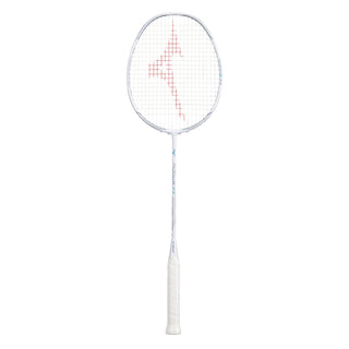 MIZUNO ALTIUS 77 White/Light Blue badminton racquet – full front view, strung display sample
