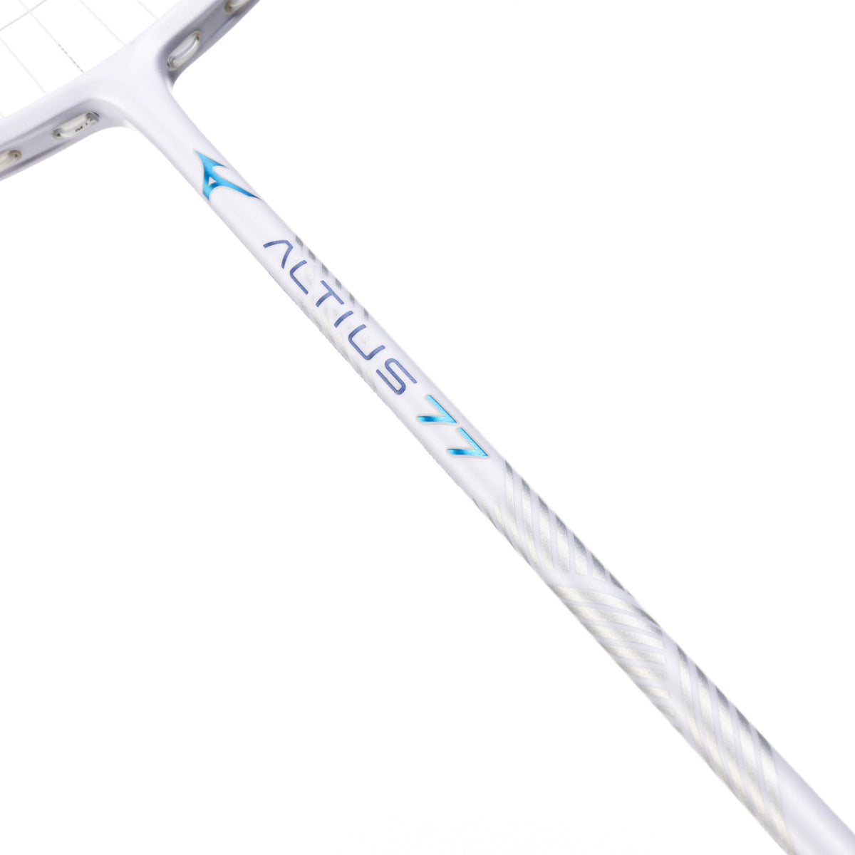 MIZUNO ALTIUS 77 White/Light Blue badminton racquet – shaft and T-joint detail