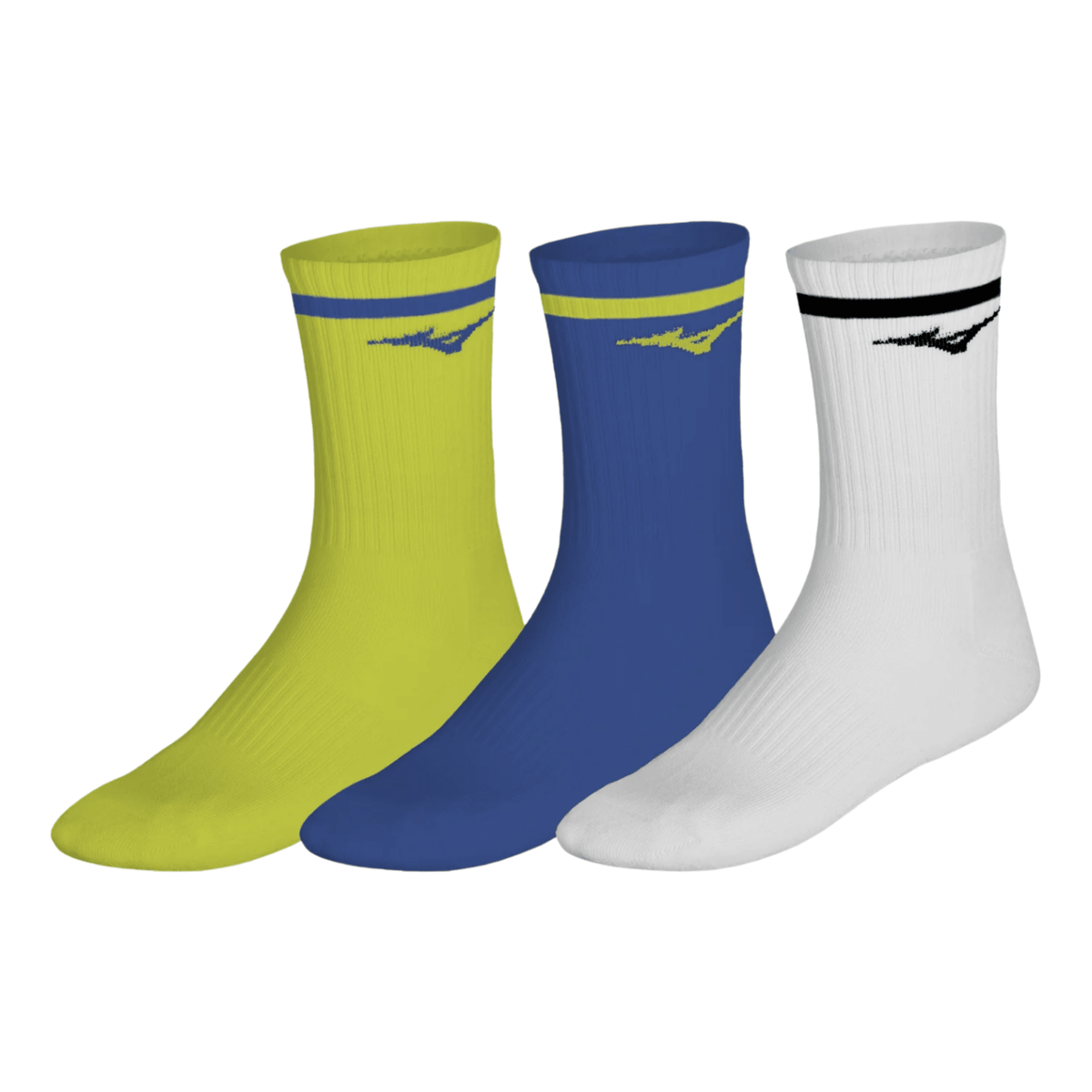 MIZUNO Training Crew Socks (3 Pack) - Lightning Yellow/Dazzling Blue/White - Gem Sports