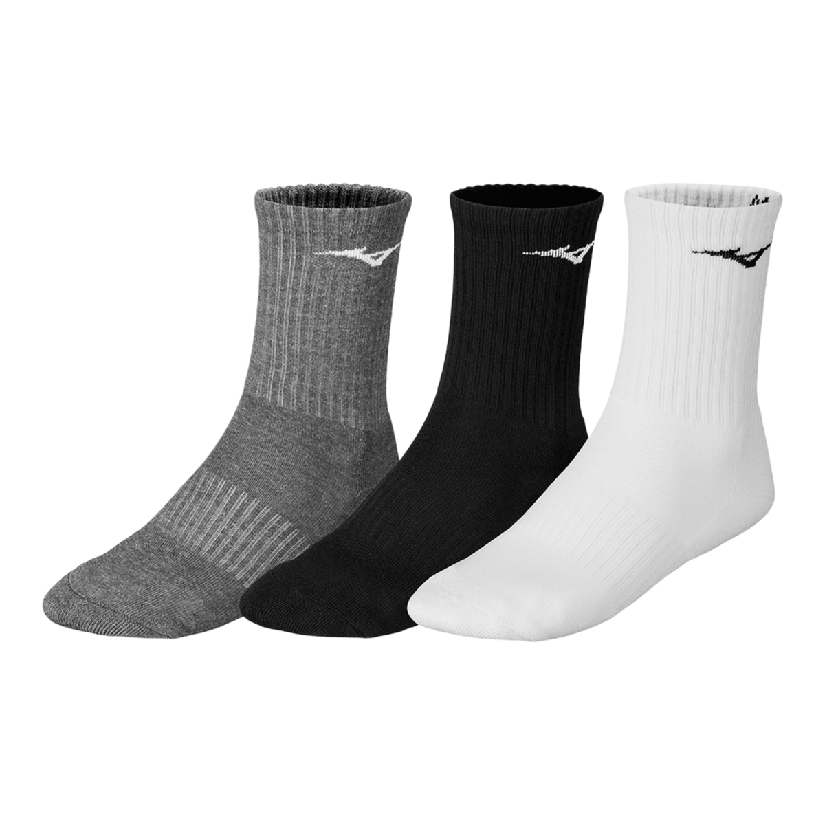 MIZUNO Training Crew Socks (3 Pack) - White/Black/Melange - Gem Sports