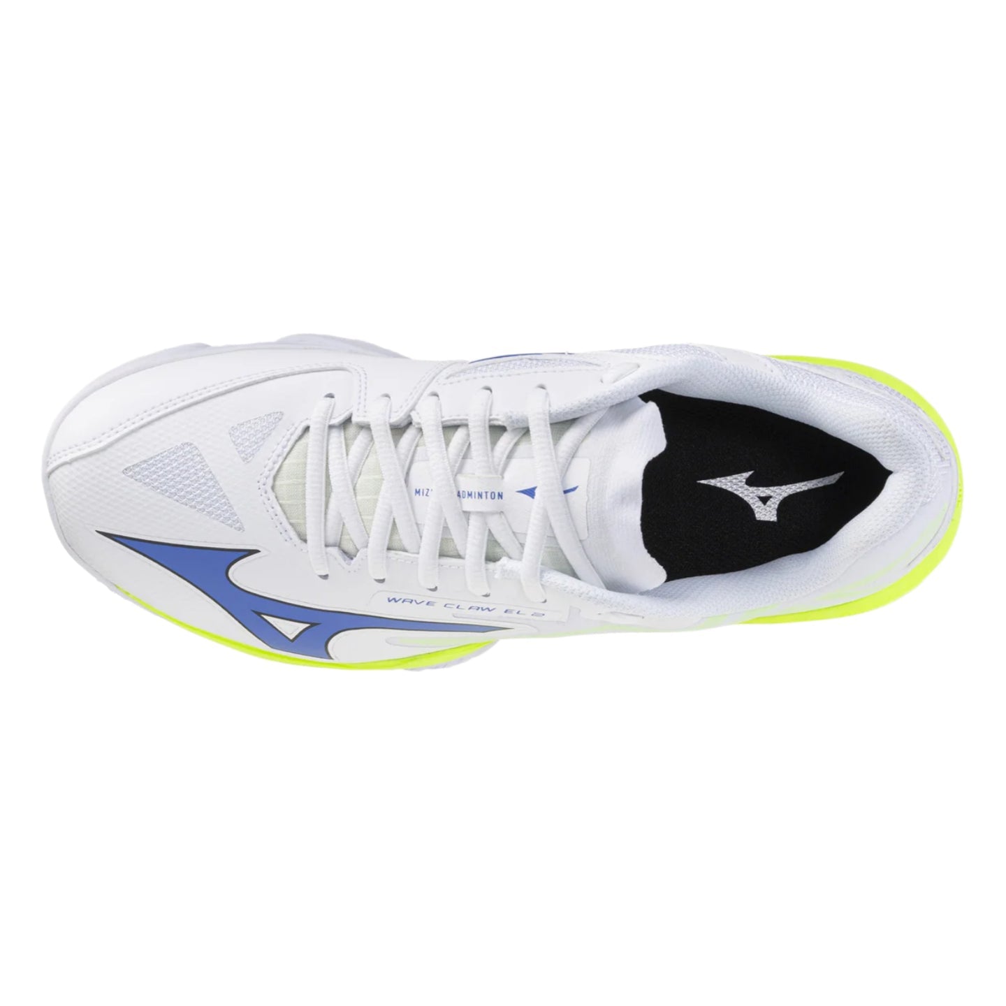 MIZUNO WAVE CLAW EL 2 Unisex Badminton Shoes - White/Dazzling Blue/Lightning Yellow - Gem Sports