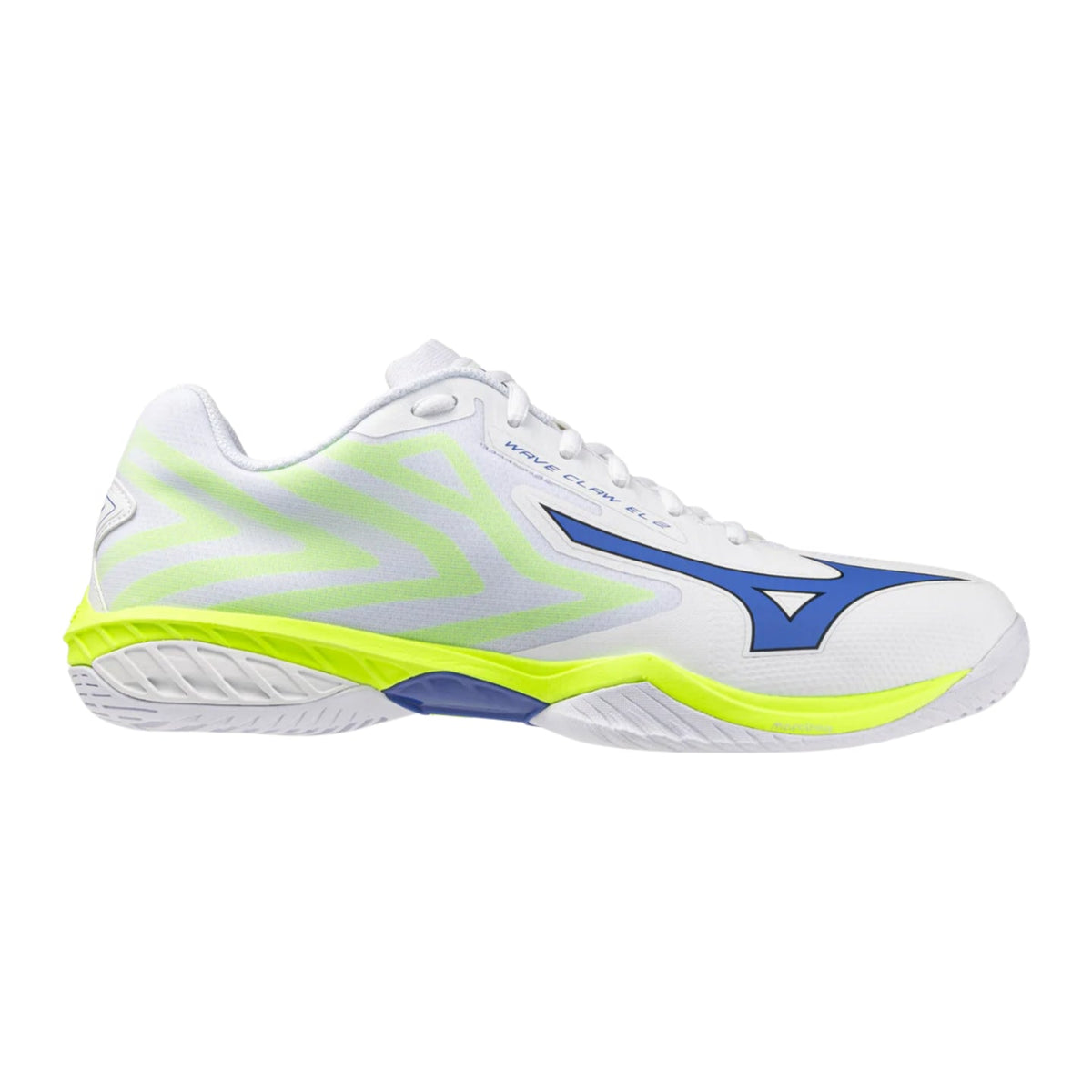 MIZUNO WAVE CLAW EL 2 Unisex Badminton Shoes - White/Dazzling Blue/Lightning Yellow - Gem Sports