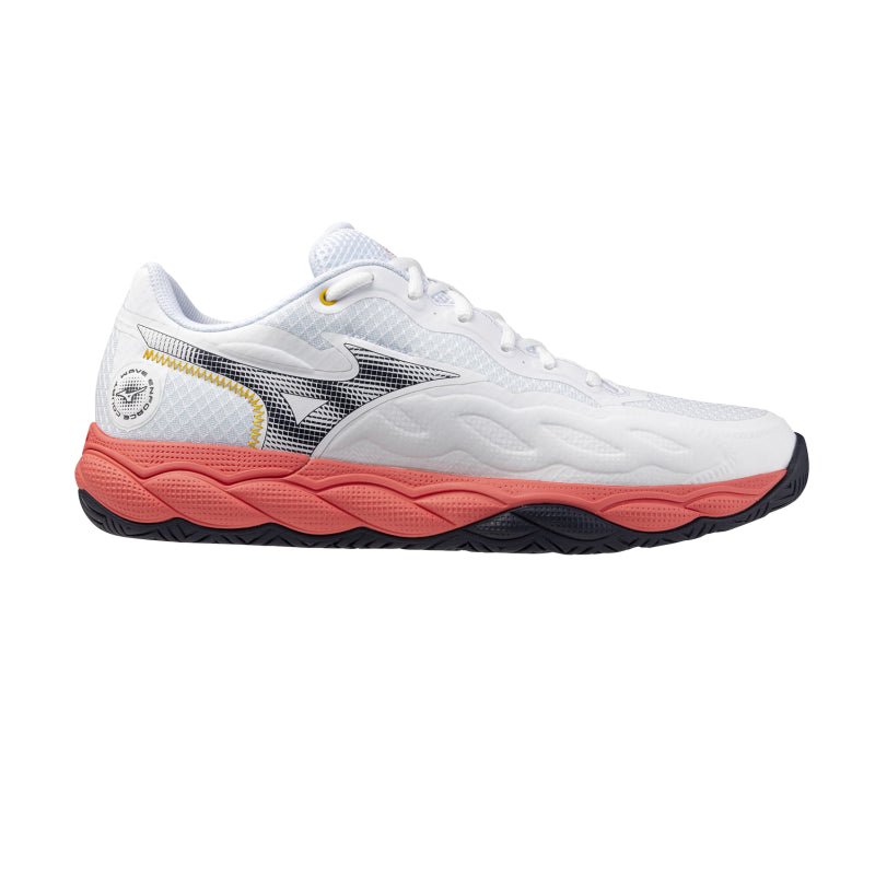 MIZUNO WAVE ENFORCE COURT AC MEN'S Tennis Shoes - White/Baritone Blue/Calypso Coral - Gem Sports