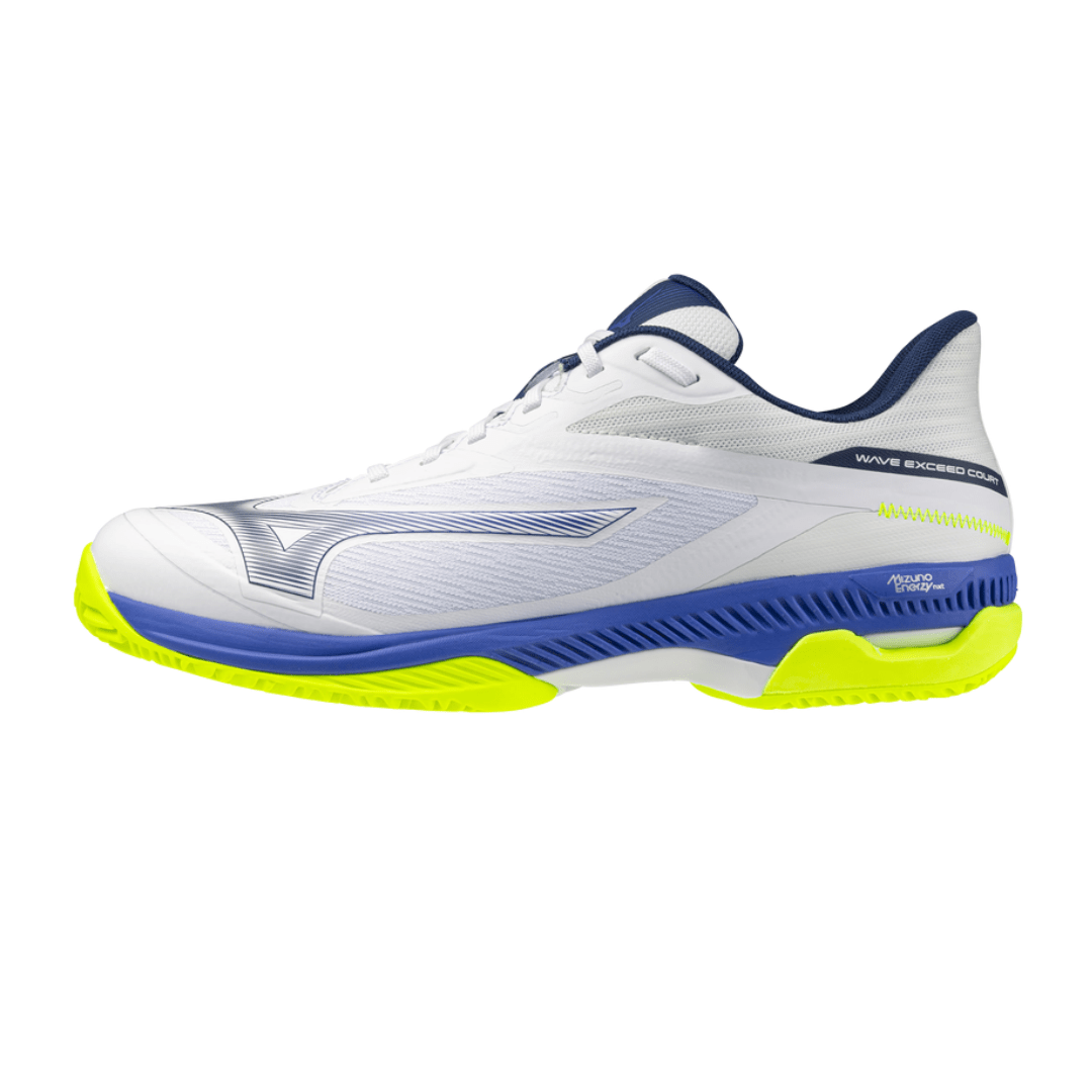 MIZUNO WAVE EXCEED COURT AC MEN'S Tennis Shoes - White/Dazzling Blue/Lightning Yellow - Gem Sports