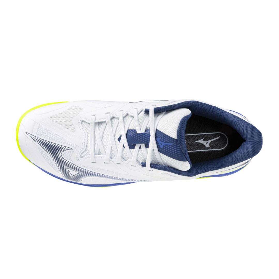 MIZUNO WAVE EXCEED COURT AC MEN'S Tennis Shoes - White/Dazzling Blue/Lightning Yellow - Gem Sports
