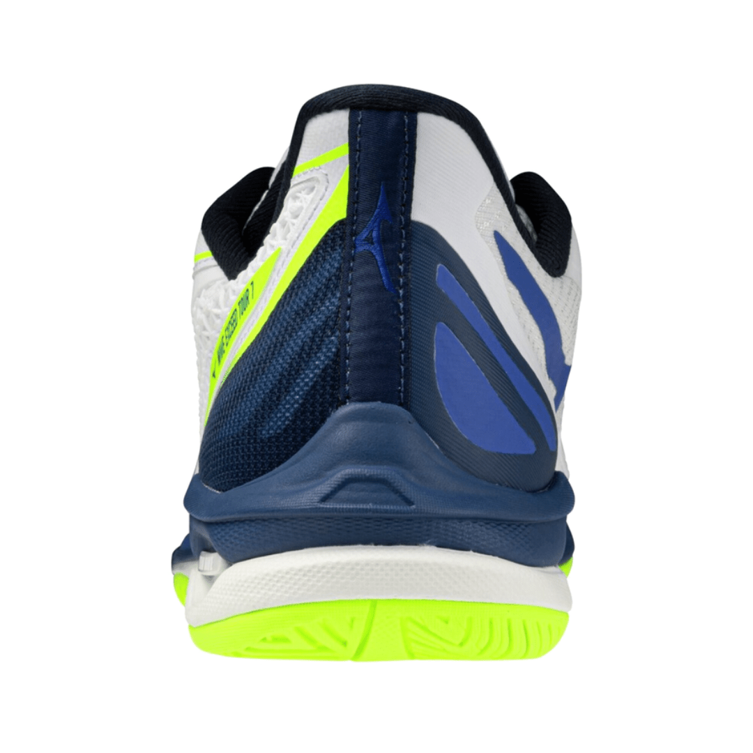 MIZUNO WAVE EXCEED TOUR 7 AC MEN'S Tennis Shoes - White/Dazzling Blue/Lightning Yellow - Gem Sports