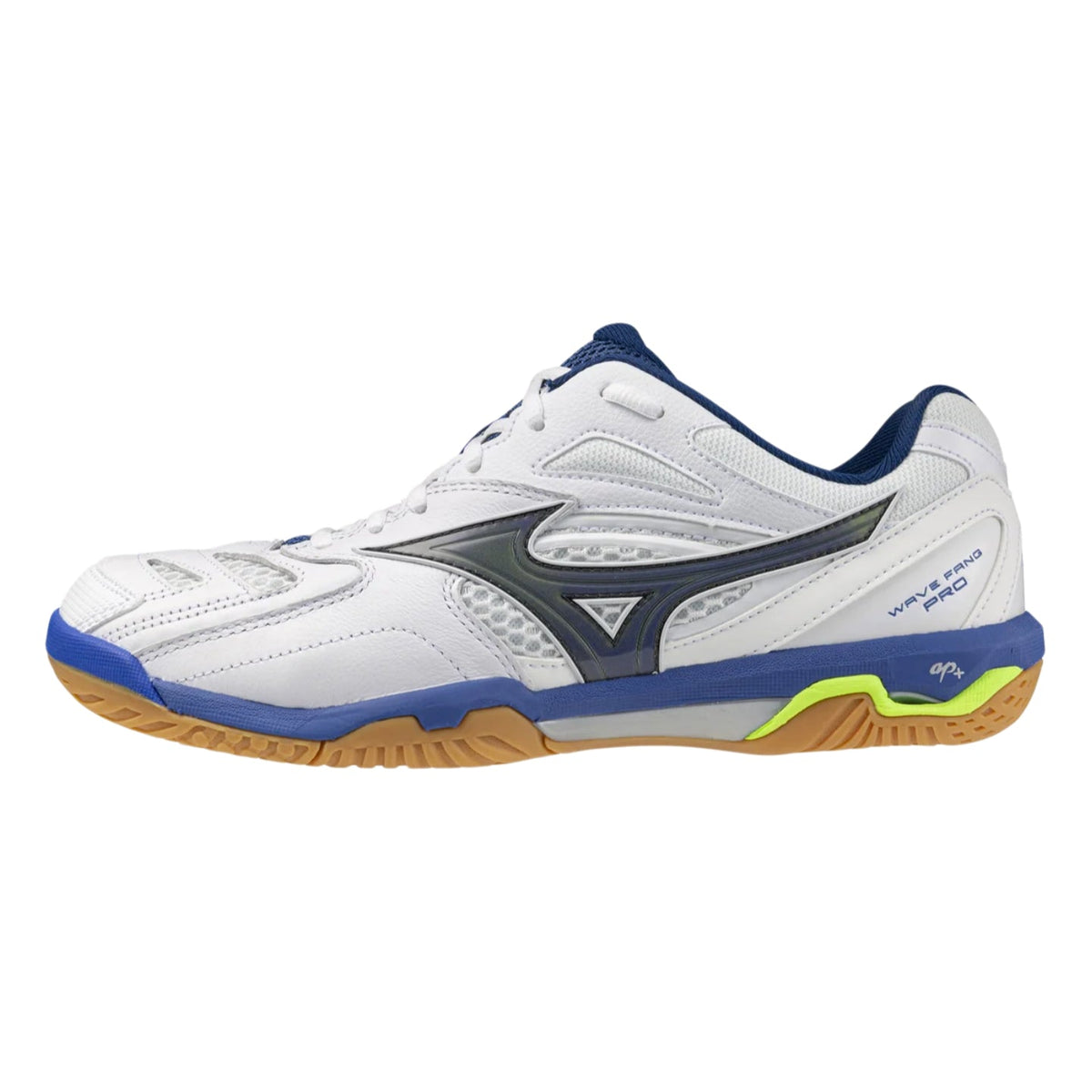 MIZUNO WAVE FANG PRO Unisex Badminton Shoes - White/Dazzling Blue/Lightning Yellow - Gem Sports