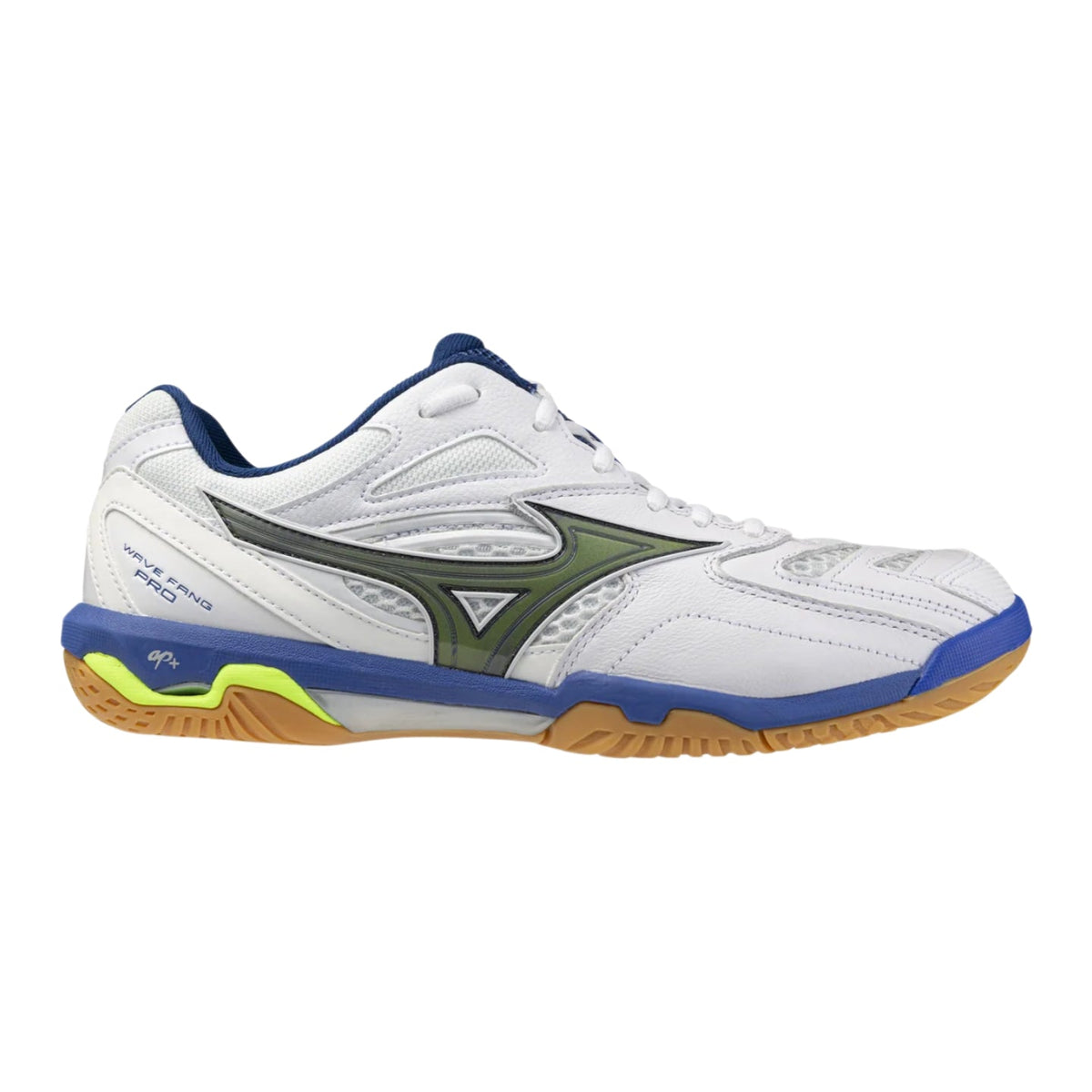 MIZUNO WAVE FANG PRO Unisex Badminton Shoes - White/Dazzling Blue/Lightning Yellow - Gem Sports