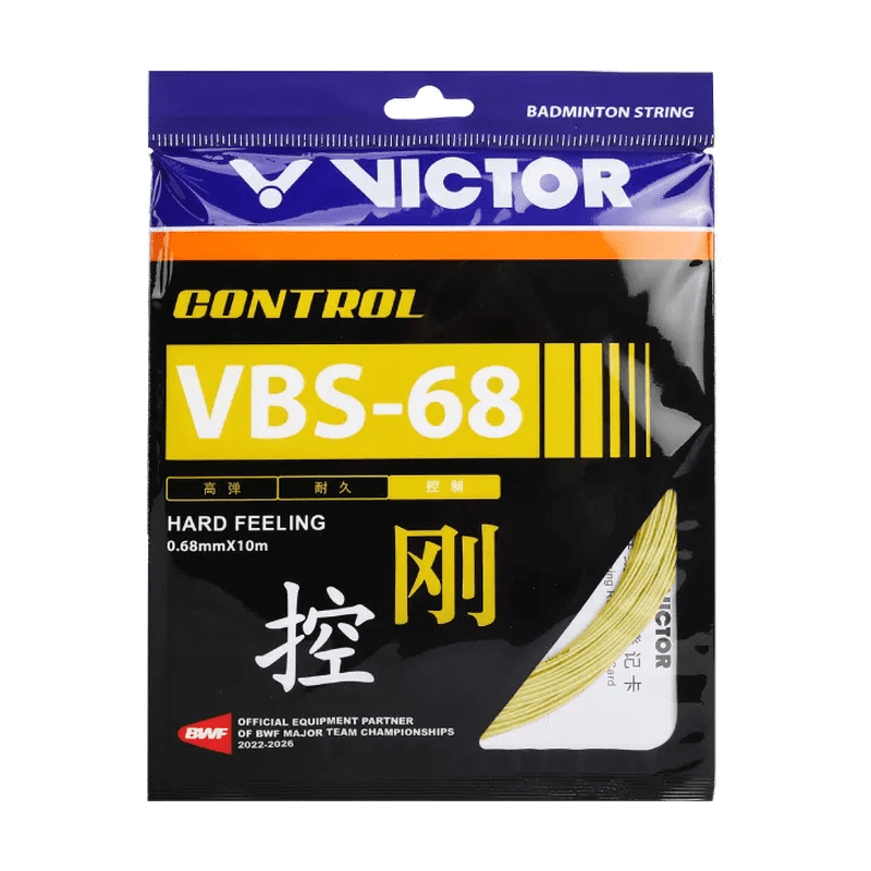 VICTOR VBS-68 Control Hard Feeling 0.68mm Badminton String Set (10m) - Yellow - Gem Sports