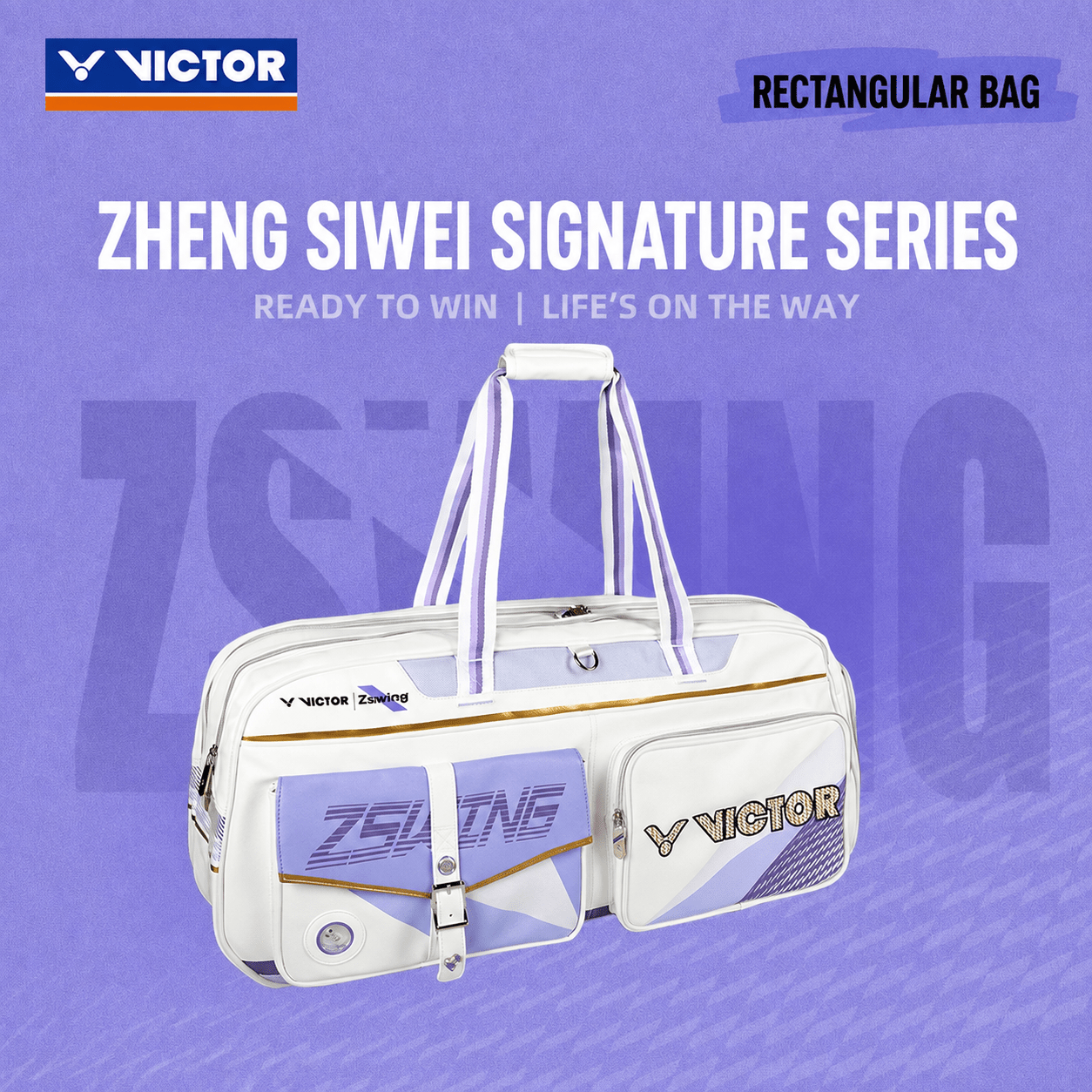 VICTOR | Zswing Collection 2.0 Rectangular Racquet Bag (6 pcs) BR5680ZSW AT- White/Pastel Lilac - Gem Sports