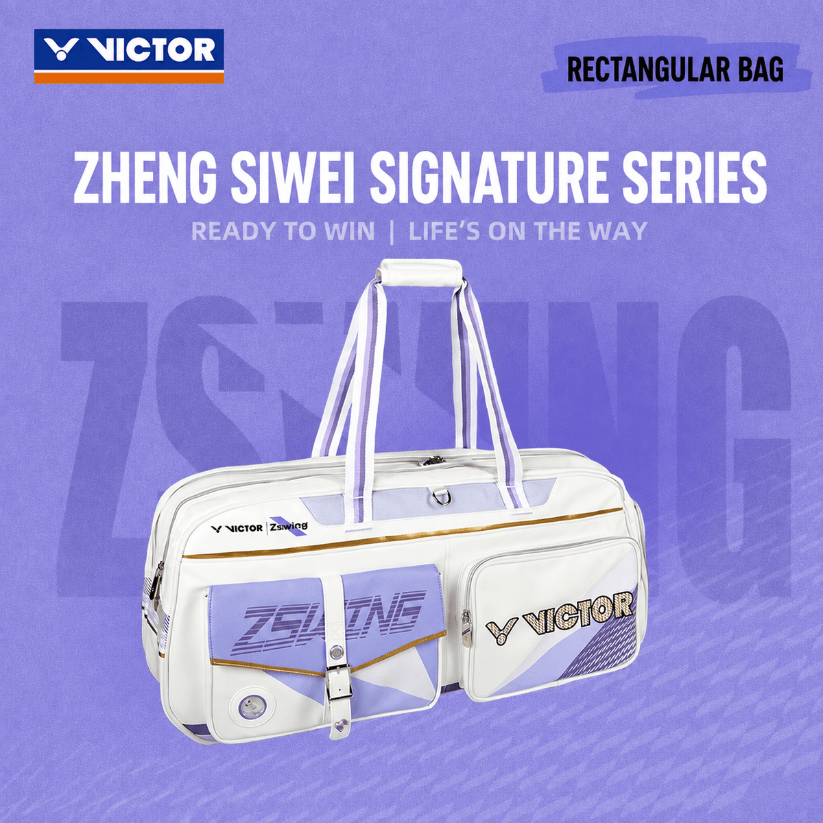 VICTOR | Zswing Collection 2.0 Rectangular Racquet Bag (6 pcs) BR5680ZSW AT- White/Pastel Lilac - Gem Sports