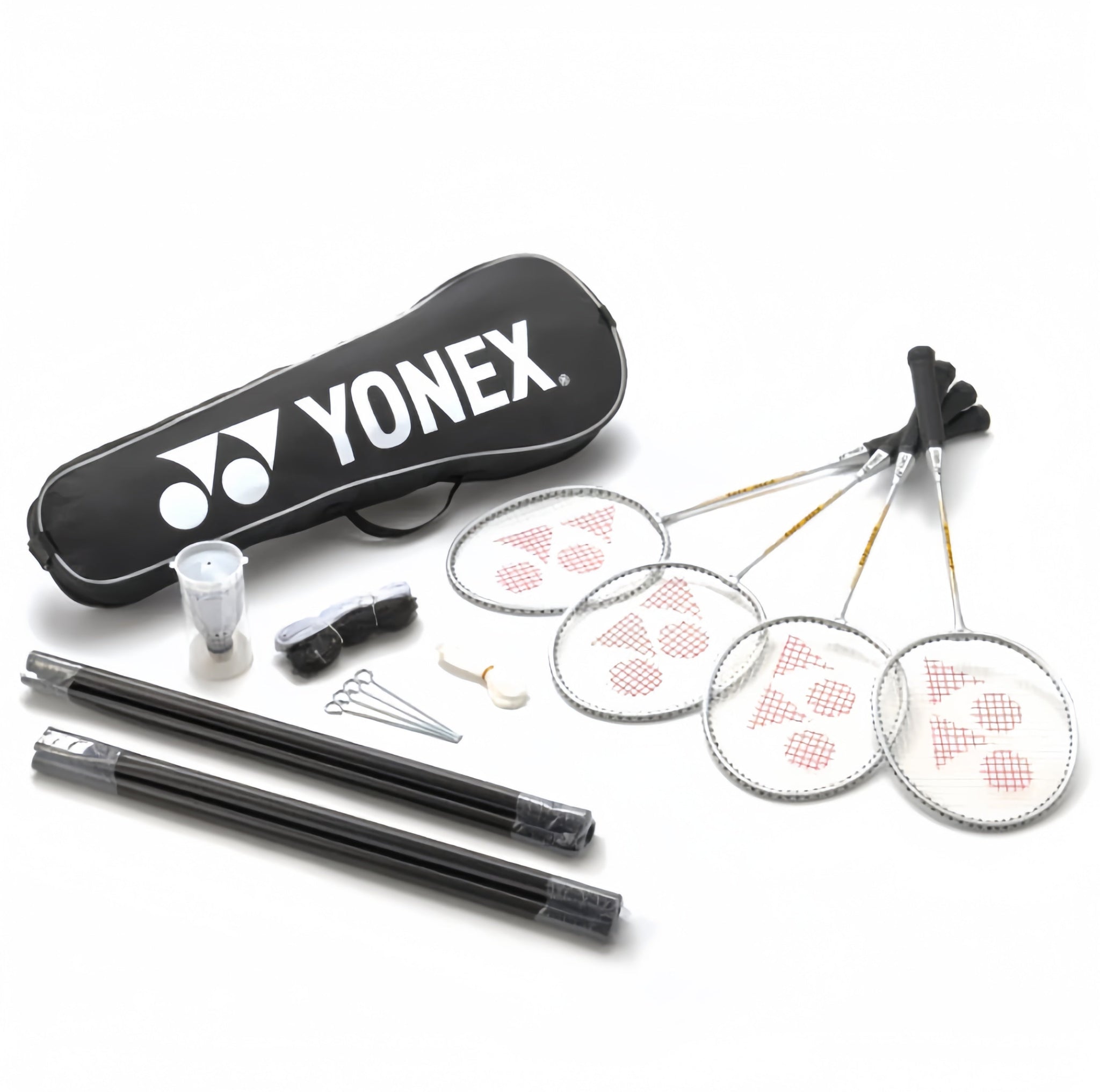 YONEX 4 Player Badminton Set (4 Racq/Shuttles/Net/Posts) – Strung & Free Grip - Gem Sports