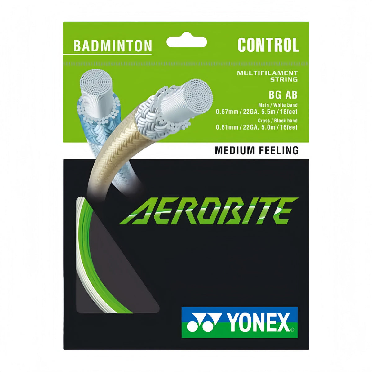 YONEX AEROBITE Badminton String Hybrid Set (1 Pack) - Green/White - Gem Sports