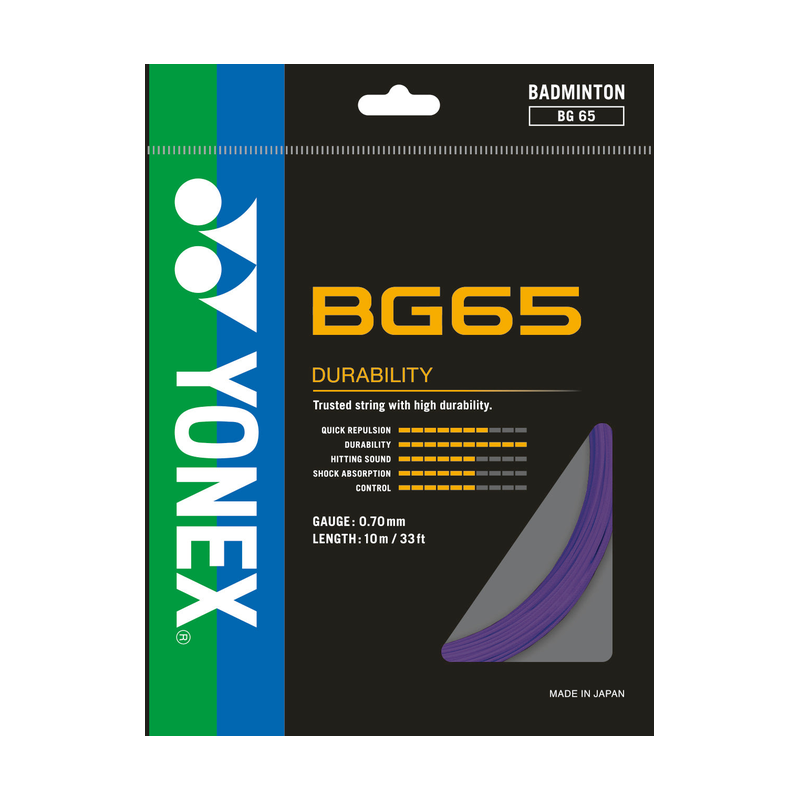 YONEX BG65 Violet 10m badminton string set — pack
