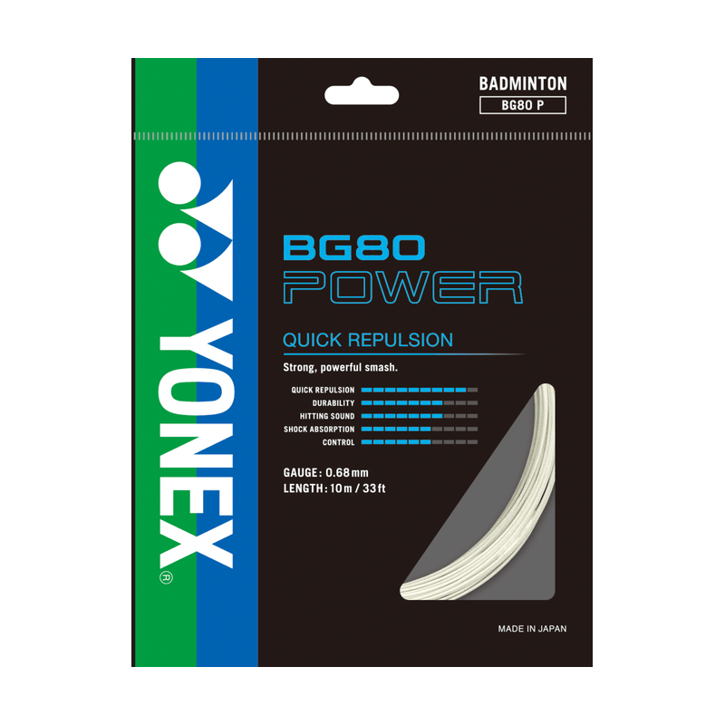 YONEX BG80 POWER Badminton String Set (10m) - White - Gem Sports