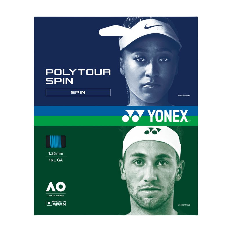 YONEX Poly Tour Spin 16L (1.25mm) Tennis String 12m Set - Cobalt Blue - Gem Sports