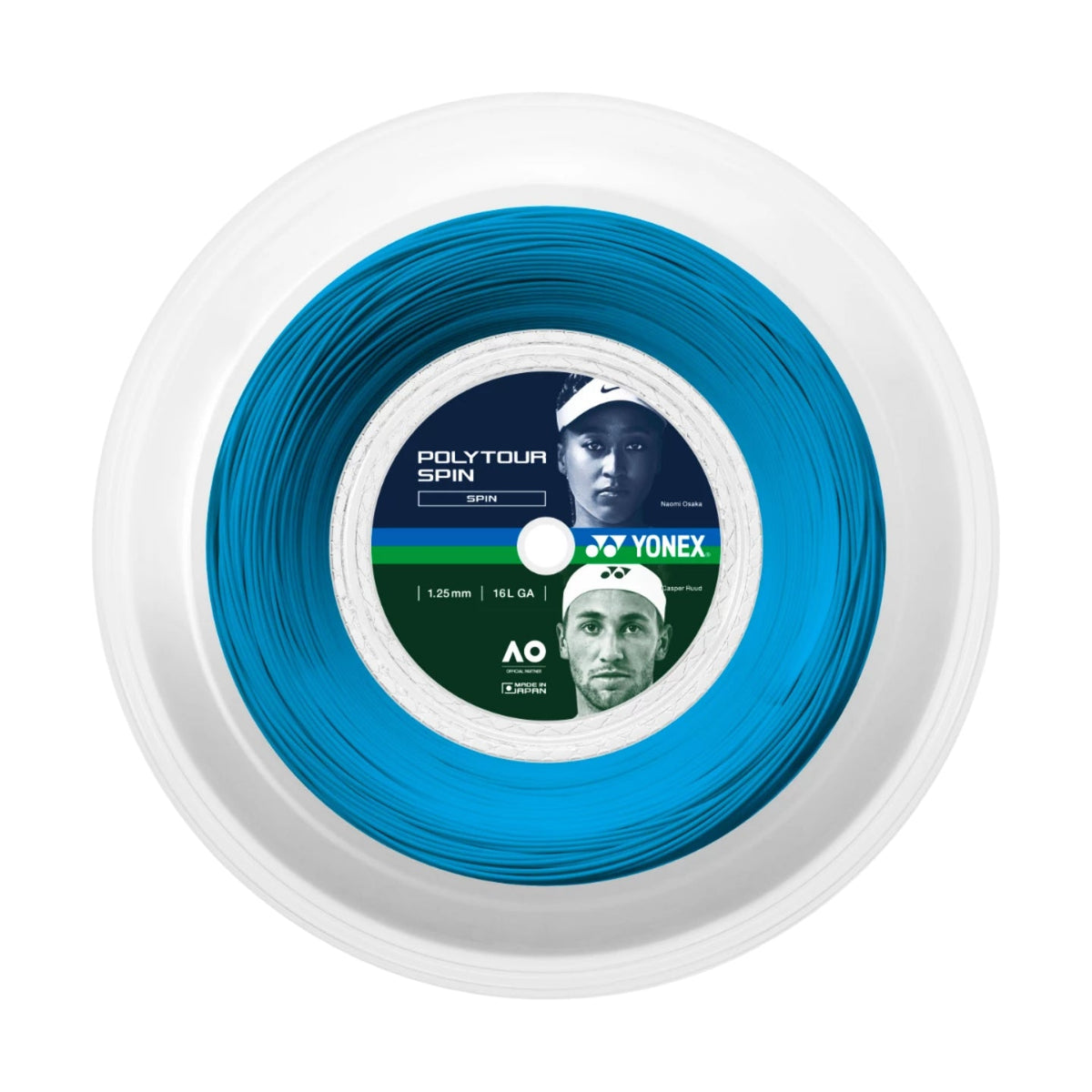 YONEX Poly Tour Spin 16L (1.25mm) Tennis String 200m Reel - Cobalt Blue - Gem Sports