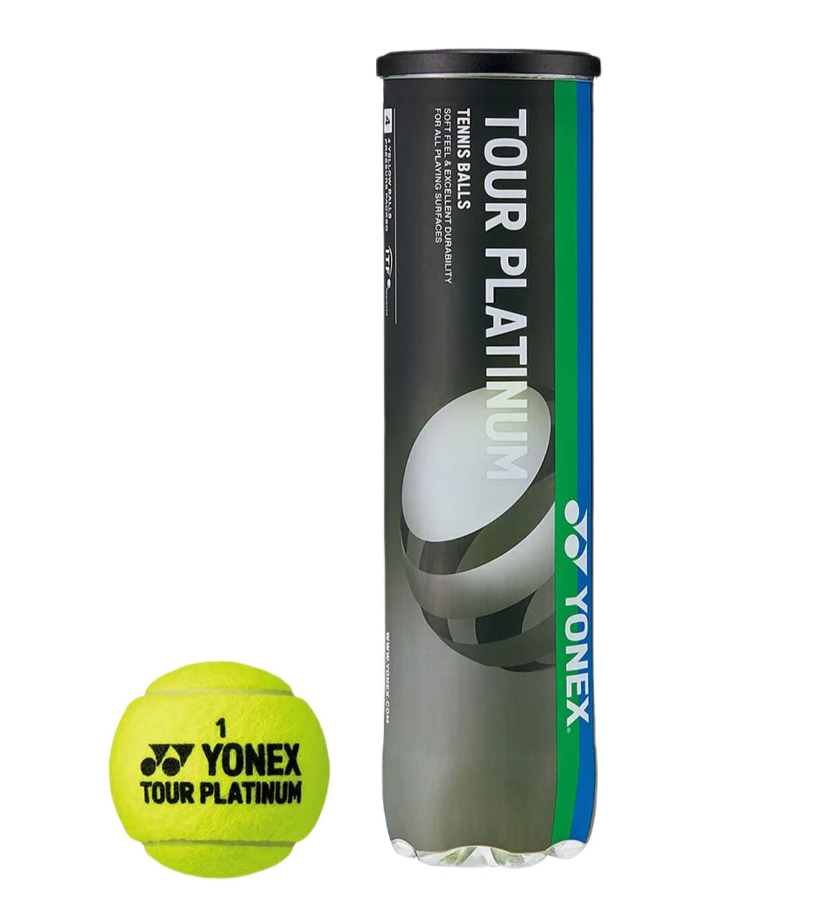 YONEX Tour Platinum Tennis Ball (4 In 1 Tube) – ITF Approved (TB - TP4) - Gem Sports